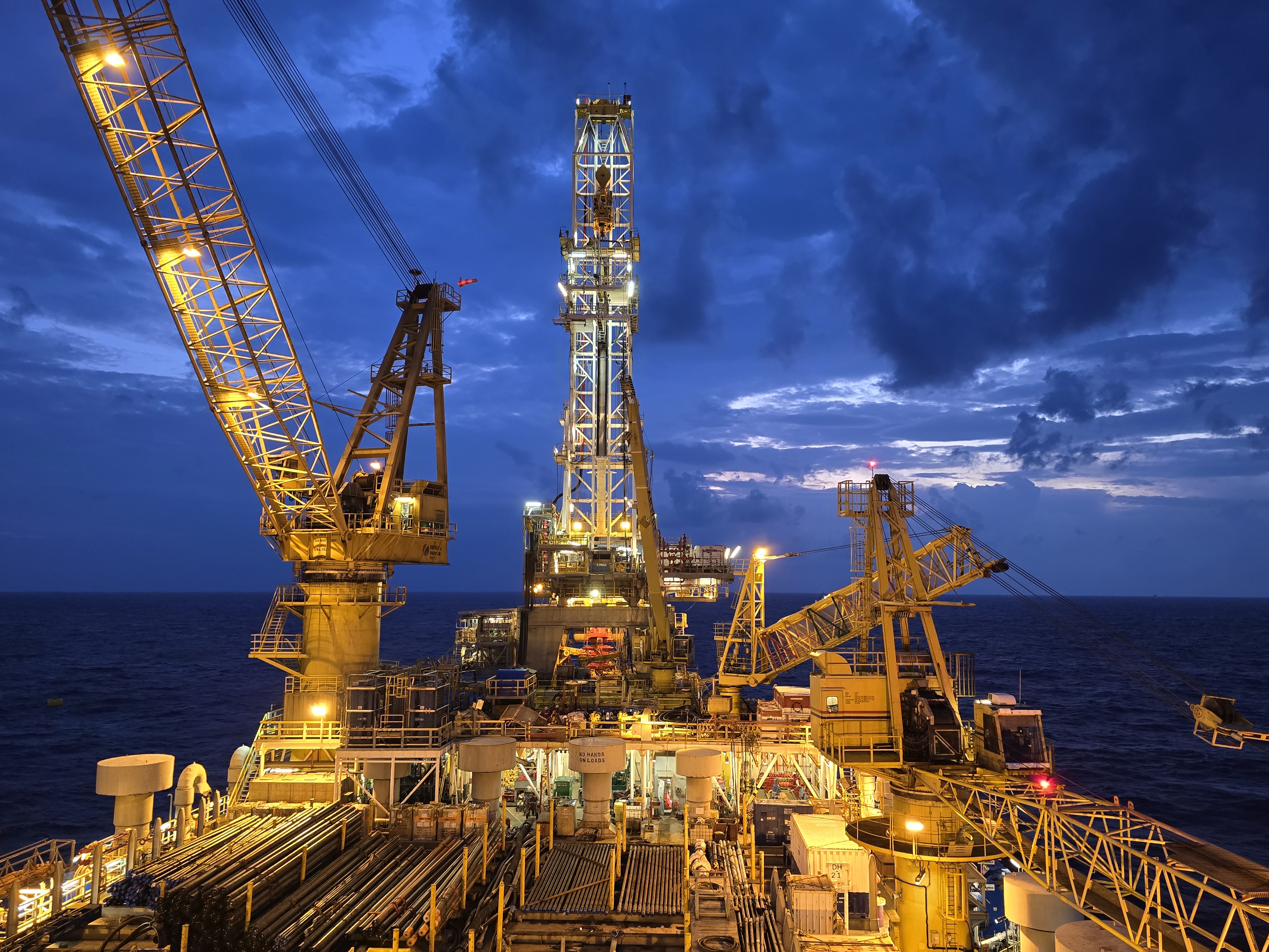 Jack-up rig deck at dusk